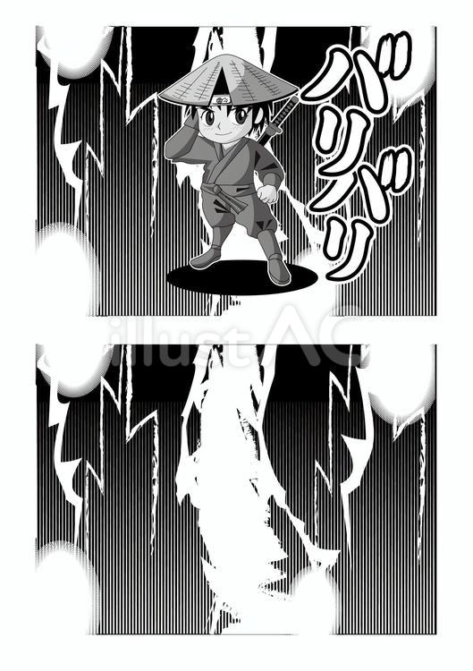 稲妻の背景セット09_忍者とフレーム 稲妻,背景,漫画素材のイラスト素材