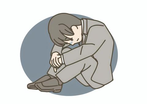 座り込むスーツ男性 男性,人物,ビジネス,スーツ,会社員,サラリーマン,社会人,オフィスカジュアル,座る,うずくまるのイラスト素材