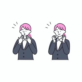 驚きと喜びのビジネス女性表情セット 人物,ビジネス,就活,女性,スーツ,驚き,喜び,表情,感情,成功のイラスト素材