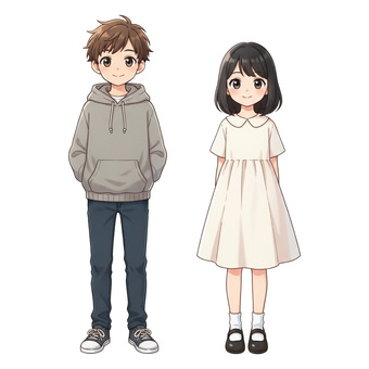 アニメ風の小学生の男の子と女の子