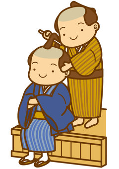 髪結い男性-4c 髪結い,床屋,理容,理容師,仕事,職業,江戸,時代劇,髷,着物のイラスト素材