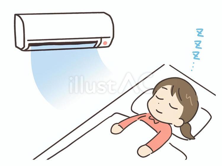 エアコンをつけて眠るパジャマの若い女性 女性,エアコン,睡眠のイラスト素材