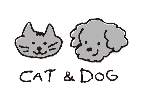 ゆるてがきの犬と猫(グレー) ゆるてがきの犬と猫(グレー) 犬,猫,ペット,動物,生き物,シンプル,コンパニオン,アニマル,手描き,かわいいのイラスト素材