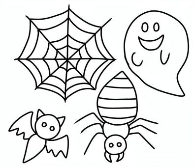 蜘蛛とコウモリとおばけ塗り絵 ハロウィン,イベント,行事,秋,10月,蜘蛛,蜘蛛の巣,虫,生き物,コウモリのイラスト素材