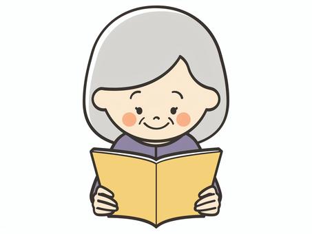 読書をするおばあさん 読書,本,読む,本読み,文庫,小説,物語,国語,古本,古本屋のイラスト素材
