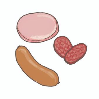 加工肉 加工肉,サラミ,ハム,ソーセージ,ウインナー,肉,お肉,肉食,食品のイラスト素材