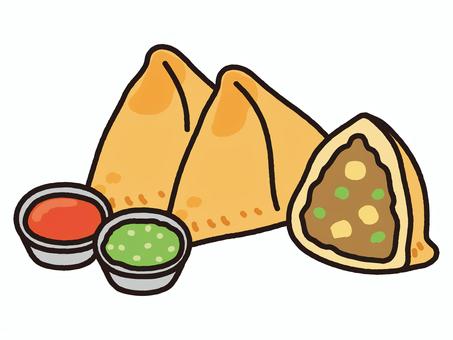 インド料理の軽食サモサ サモサ,軽食,揚げ物,インド料理,アジアンフード,スパイシー,辛い,豆,屋台,ストリートフードのイラスト素材