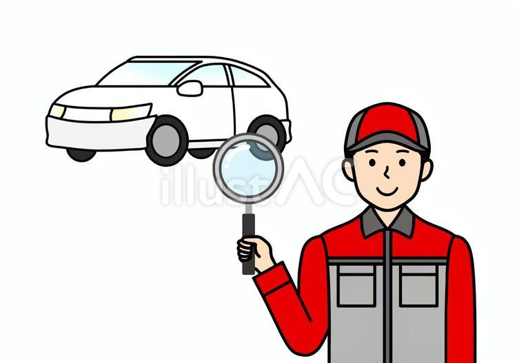 車検・点検をする車と自動車整備士 車,自動車,車検のイラスト素材