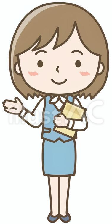 こちらですポーズで書類を持つ女性_全身 こちら,書類,資料のイラスト素材