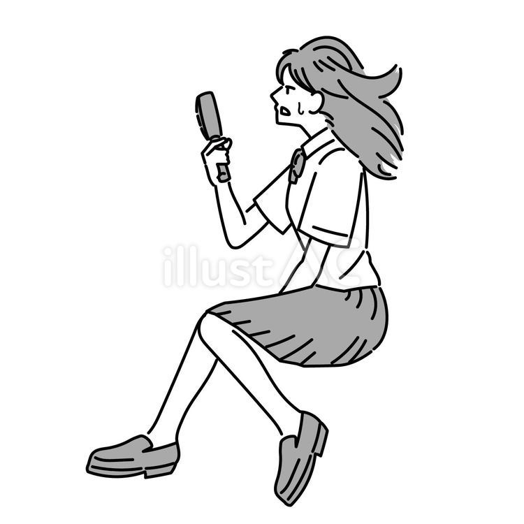 ハンディファンを使って涼む女子生徒 猛暑,女性,生徒のイラスト素材