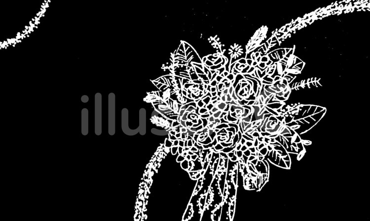 カード モノクロ リボンのついた花束 花束,ブーケ,葉っぱのイラスト素材