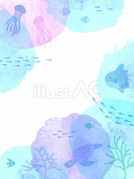 海の生き物のフレーム06 海,魚,海中のイラスト素材