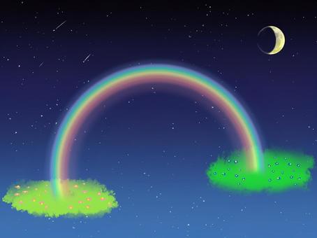 Illustration, night sky, rainbow, star, 