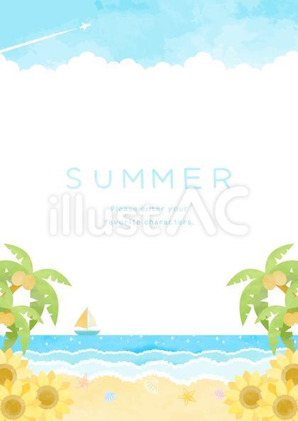 ほんわか可愛い真夏のビーチの風景イラスト