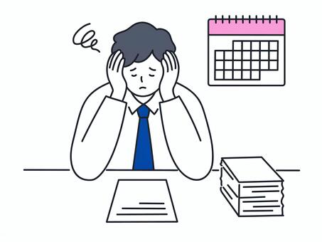 仕事に追われて疲れる男性のイラスト 人物,男性,ビジネス,忙しい,追われる,疲れ,悩む,ストレス,社会人,カレンダーのイラスト素材