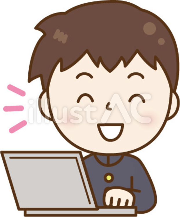 PCで笑顔な学生服の男性 パソコン,学校,学生のイラスト素材