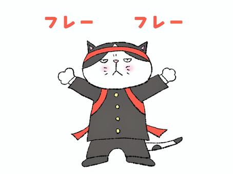 応援団ニャン子（赤組）ハチワレ 運動会,学校,行事,体育の日,小学校,猫,飼い猫,地域猫,野良猫,捨て猫のイラスト素材