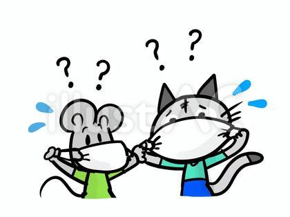 マスクどうやってかけるの?ネコとネズミ
