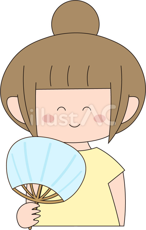 うちわ　女性 うちわ,夏,涼むのイラスト素材