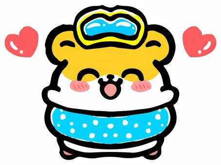 浮き輪とゴールデンハムスターのイラスト2 ハムスター,ゴールデンハムスター,浮き輪,動物,ペット,かわいい,シンプル,簡単,ゆるい,手描きのイラスト素材