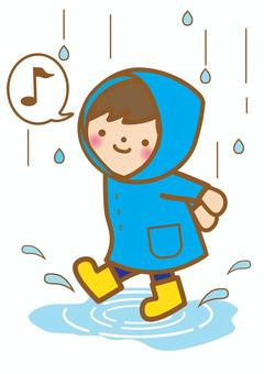 レインコートを着て雨を楽しむ男の子 雨,水たまり,梅雨,男の子,レインコート,雨ガッパ,カッパ,長靴,レインブーツ,歩くのイラスト素材