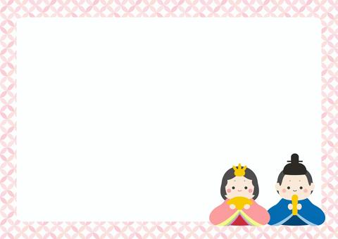 ひな祭り和柄フレーム、水彩の七宝つなぎ ひなまつり,春,ひな祭り,背景,和柄,フレーム,3月,枠,飾り枠,見出しのイラスト素材