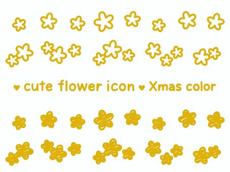 かわいい花アイコン（Xmasカラー） フラワー,花,フラワーマーク,クリスマス,クリスマスカラー,12月,植物,シルエット,シンプル,手描きのイラスト素材