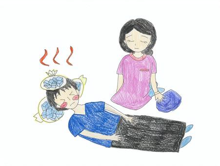 Illustration, ice bag, boy, girl, 