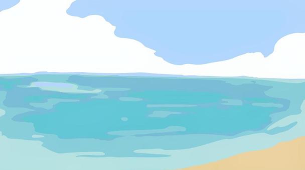 ちょうどいい背景_浜辺 海,空,浜,横長,背景,夏,かわいい,ゆるいのイラスト素材