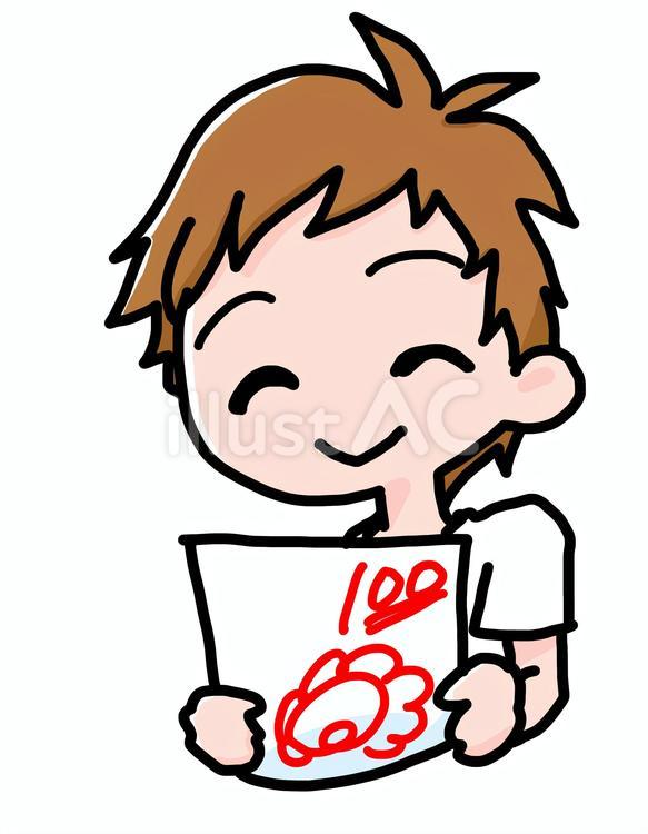 花丸をもらう男の子・茶髪 男の子,小学生,10代のイラスト素材