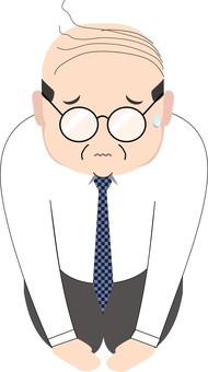 謝るおじさん 土下座,反省,謝罪,男性,メガネ,中年,バーコード,なびく,髪の毛,サラリーマンのイラスト素材