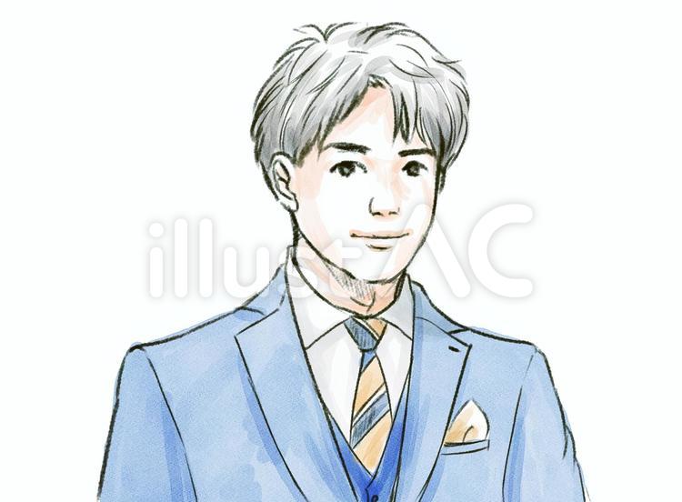 手描き風スーツ男性 水彩,手描き,スーツのイラスト素材
