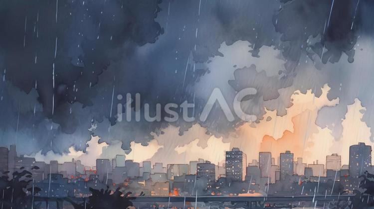 都会の嵐の風景 嵐,台風,雨のイラスト素材