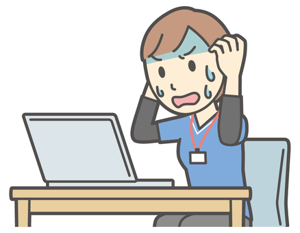  訪問看護師女性-099-バスト パソコン,びっくり,訪問看護師,看護師,女性,医療,病院,介護,ナース,在宅看護のイラスト素材