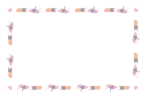 スリッパに入る子猫のブラシフレームカード 猫,スリッパ,入る,フレーム,ブラシ,かわいいのイラスト素材