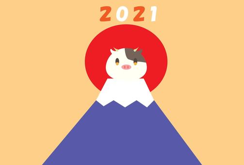 シンプルな牛と富士山の年賀状 年賀状,牛,2021年,かわいい,年賀状素材,年賀状イラスト,年賀状テンプレート,年賀はがき,年賀はがき素材,年賀のイラスト素材