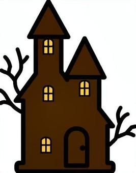 ハロウィンの茶色の洋館です。 ハロウィン,洋館,シンプル,お化け屋敷,ホラー,不気味,茶色のイラスト素材