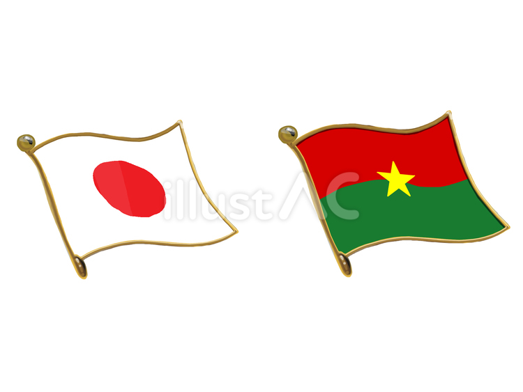 日本とブルキナファソのなびく国旗 日本,ブルキナファソ,なびくのイラスト素材