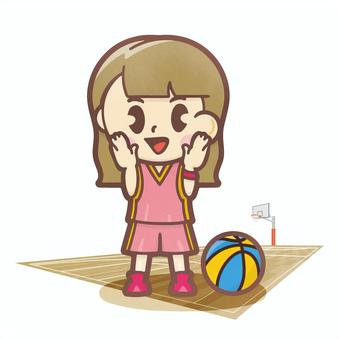 応援する女性バスケ選手 女性,全身,デフォルメ,スポーツ,バスケットボールのイラスト素材