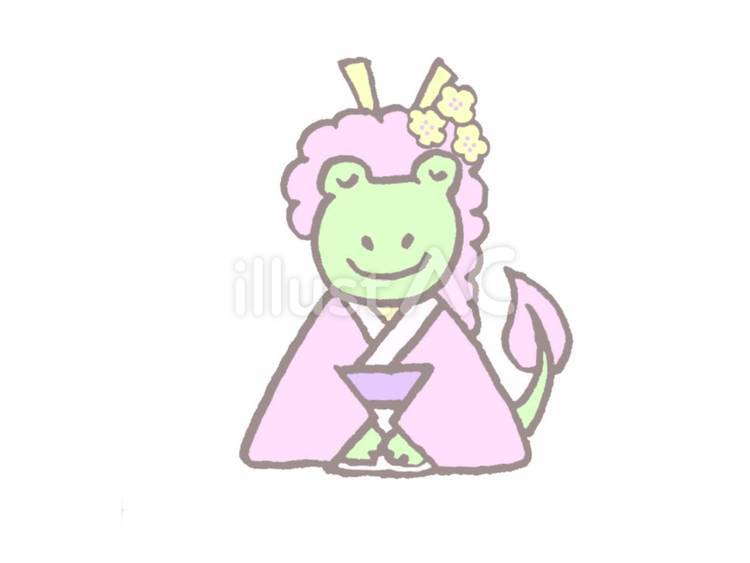 座っておじきをする龍(ゆめかわカラー) 龍,辰,干支のイラスト素材
