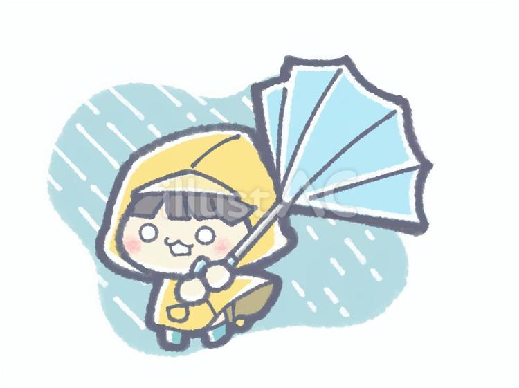 大雨で傘が壊れた雨合羽の子供 子供,全身,男の子のイラスト素材