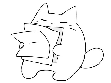 プリントまとめ ねこ ねこ,白猫,プリント,まとめ,回収,配布,主線あり,紙,文房具,イメージのイラスト素材