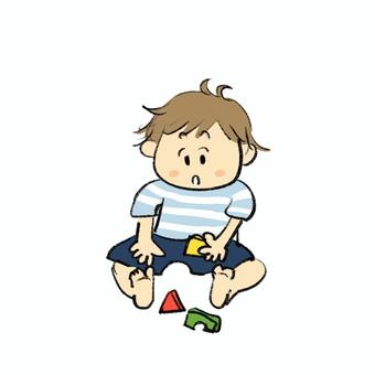 積み木で遊ぶ男の子 男の子,子供,赤ちゃん,積み木,知育,知育玩具,おもちゃ,遊び,かわいいのイラスト素材