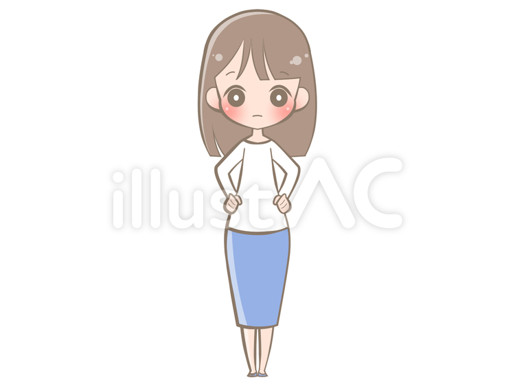 全身-女性-腰に手-無表情201026 女性,無表情,全身のイラスト素材