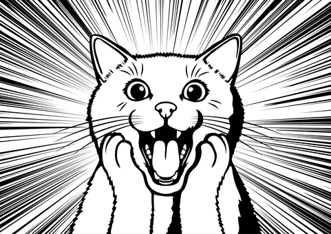 アメコミ風「驚く人（猫）」-16-白黒 アメコミ,アメコミ風,驚く猫,猫,a4,横,悲鳴,驚く,叫ぶ,スクリームのイラスト素材