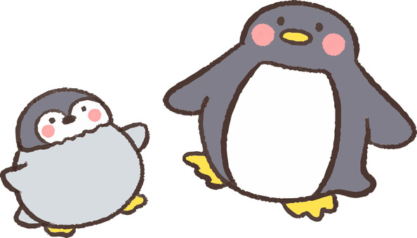 ペンギンの親子のイラスト ペンギン,親子,動物,ゆるい,手書き風,可愛い,パステル,イラストのイラスト素材