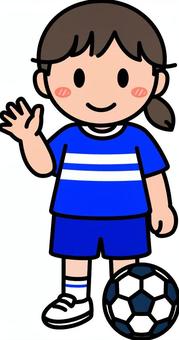 青のサッカーの女の子です。 サッカー,シンプル,部活,クラブ,サークル,ユニフォーム,練習,本番,青春,運動のイラスト素材