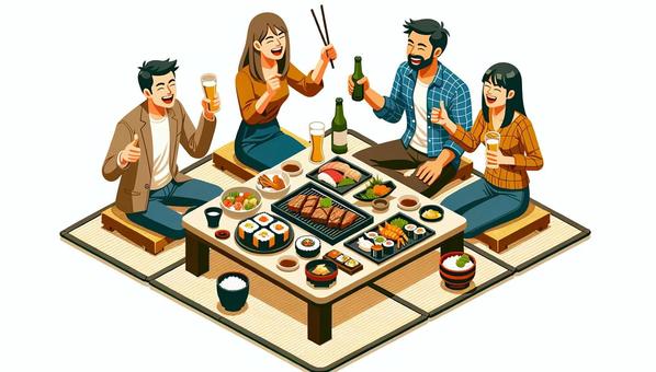 Illustration, bōnenkai, banquet, drinking party, 