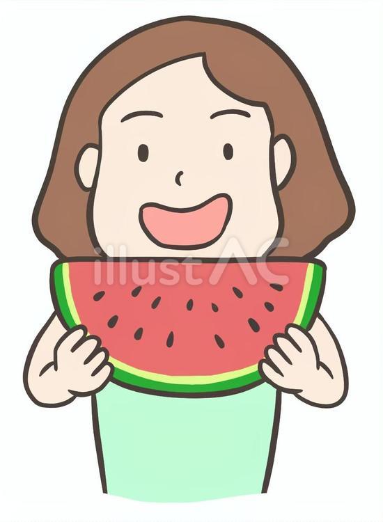 スイカを食べる笑顔の女性01 スイカ,笑顔,食べるのイラスト素材