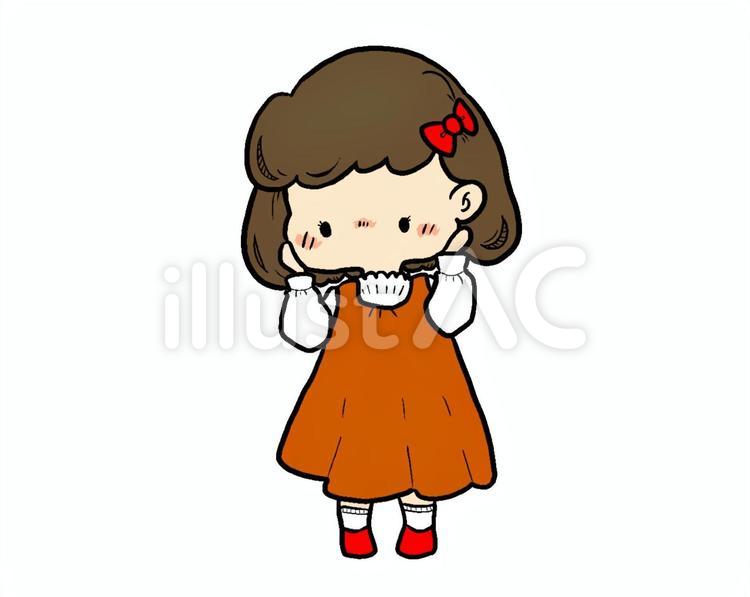 照れてるおんなのこ② 照れる,こども,嬉しいのイラスト素材